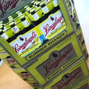 a display of beer bottles