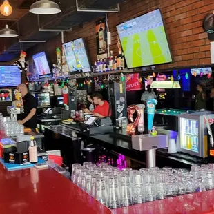 a bar with a red counter