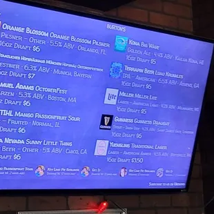 the menu on the wall