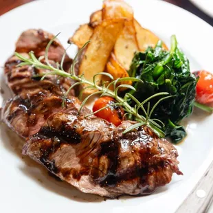 grilled steak and vegetables