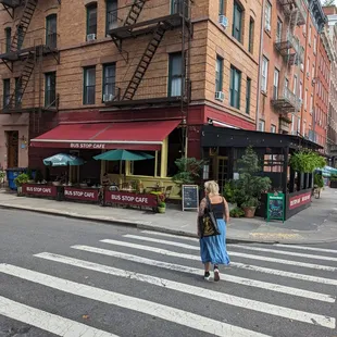 a woman crossing the street
