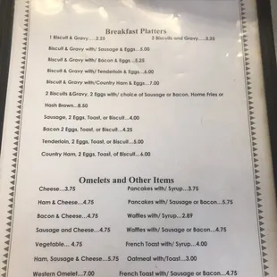 breakfast menu and prices