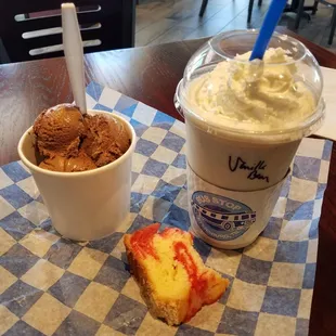 Chocolate ice cream, vanilla bean frappe &amp; raspberry pound cake