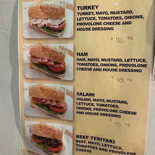 Banh mi menu