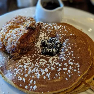 Fried chicken and sweet potato pancakes.