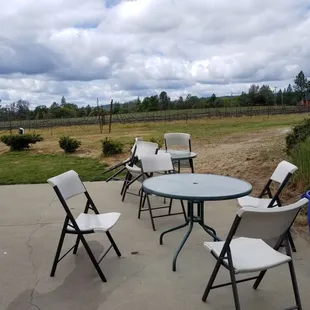 a table and chairs outside