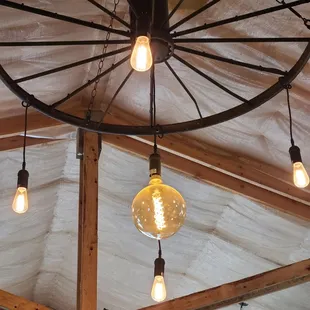 light bulbs hanging from the ceiling