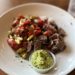 Grass-Fed Tri-Tip Bowl (gf) with chimichurri, bastami rice ams grilled vegetables (choice of 2 sides)