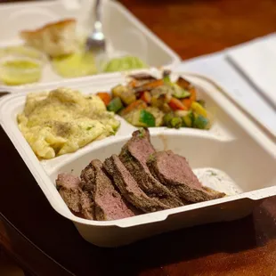 Grilled Veggies (gf) (ve) Garlic Mashed Potatoes (gf) (v) and veggies are made perfect! Chimichurri Tri-Tip Plate