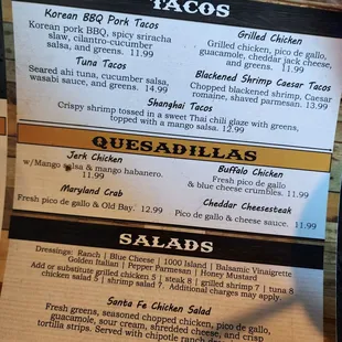 Taco Menu Dec 2023