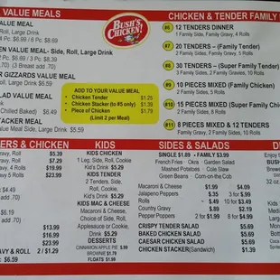 a menu for a chicken and chicken meal