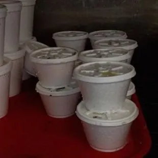 The cole slaw cups covered in mold.