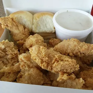 Tuesday&apos;s special for about $13, 16 chicken tenders family gravy and 4 rolls.