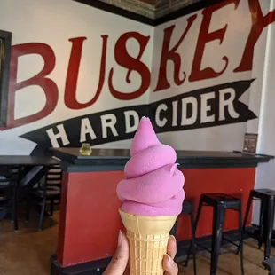 Boozy soft served cider!  Dragon fruit acai flavor