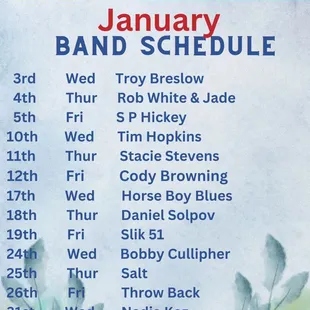 January band schedule