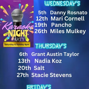 June of 2024 Band Schedule