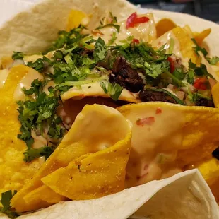 Vegan beef nachos ($15), minus aioli. Excellent, creamy &amp; tangy Herbivorous Butcher cheese. Nice jackfruit beef.