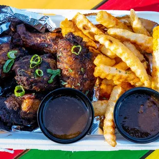 chicken wings and fries