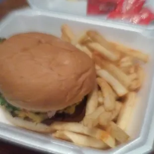 Cheese burger and fries