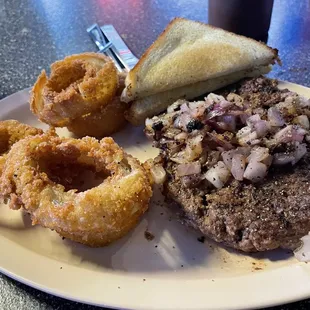 Hamburger Steak &amp; Onion Rings