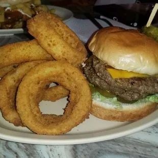 Bacon, Jalepeno and Cheddar Burger. 8/10. Onion Rings 8/10