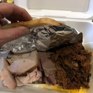 Turkey, brisket, and pulled pork.