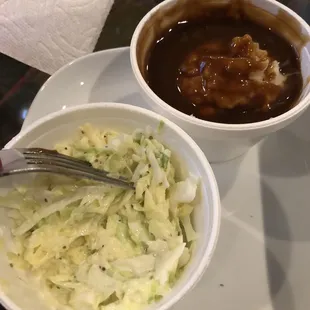 Coleslaw, and mashed potatoes &amp; gravy.