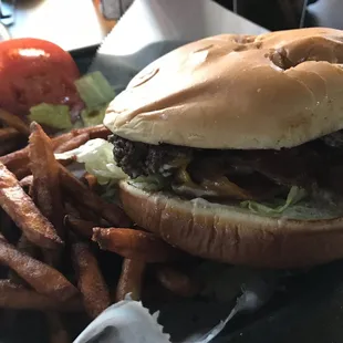 Cheddar Bacon Burger with seasoned fries