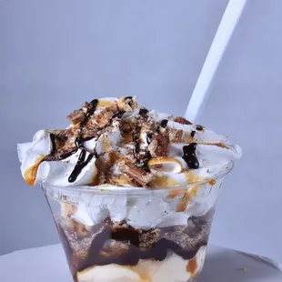 Fantastic Sundae's for all tastebuds!  Pictured is our Turtle Sundae to go, in house offering has it coming in our own editable waffle cup!