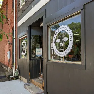 the entrance to the restaurant