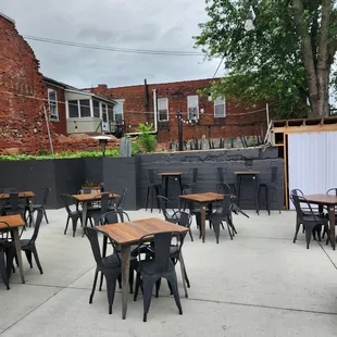 tables and chairs on a patio