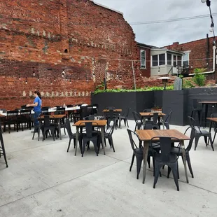 tables and chairs outside a restaurant