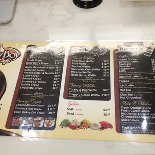 Cafe menu at Busy Boy Cafe