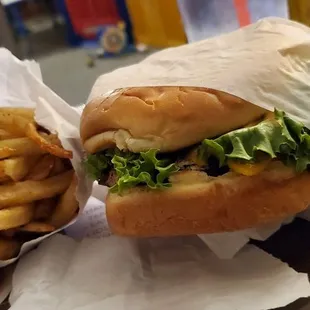 Turkey burger and fries