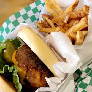 Stuffed Burger and Fries