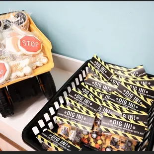 a box of cookies and a crate of cookies