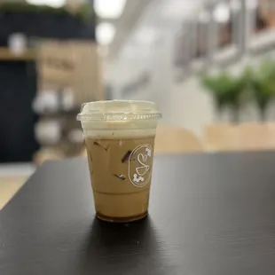Iced Flan Latte with vanilla cold foam