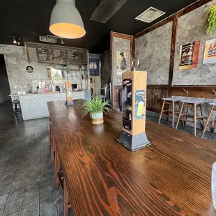 a wooden table and chairs