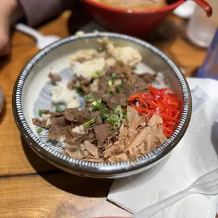 Beef Bowl, partially devoured by my child.