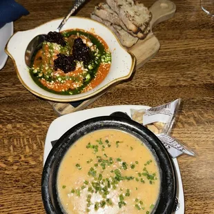 Chorizo clam chowder and chorizo meatballs