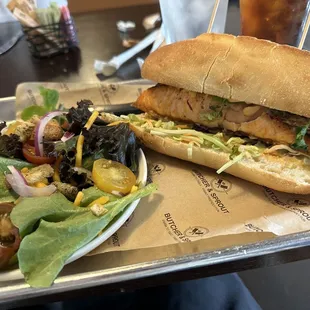 Fresh salmon with salad