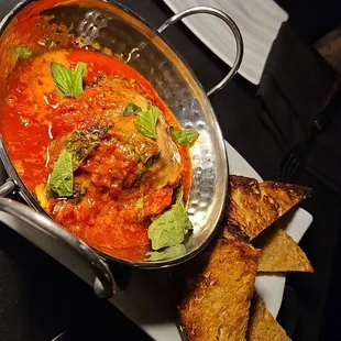 a pan of food on a table