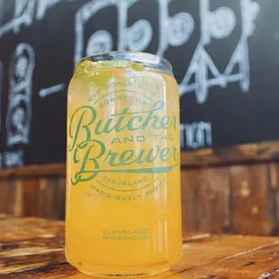 a can of beer on a table