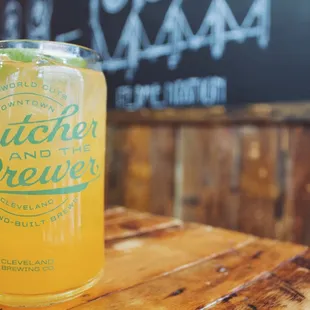 a can of beer on a table