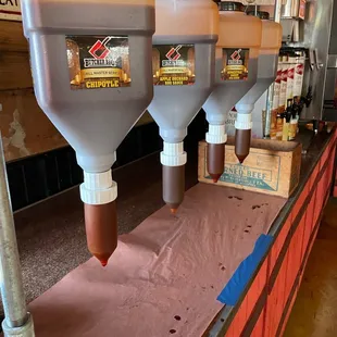 barbecue sauce options, so fun to squeeze but can get everywhere if you squeeze too hard, so be careful