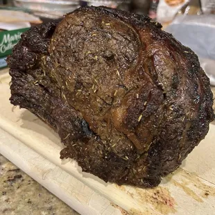 2bone prime rib, coated in herb butter Preheat oven 500*, in for 20 min, drop temp to 325* Cook internal temp 135*