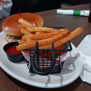 Mushroom and Swiss Burger with Sea Salt Fries