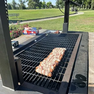 Bacon wrapped hot dogs. Yummy!