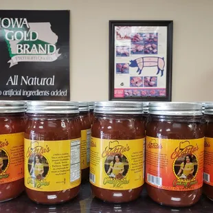 jars of hot sauce on a counter