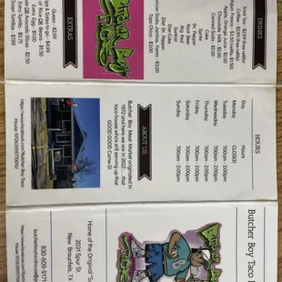 the menu for the restaurant